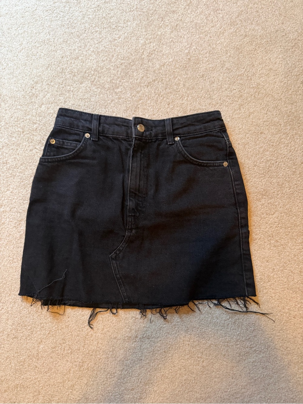 Black Denim Frayed Hem Skirt